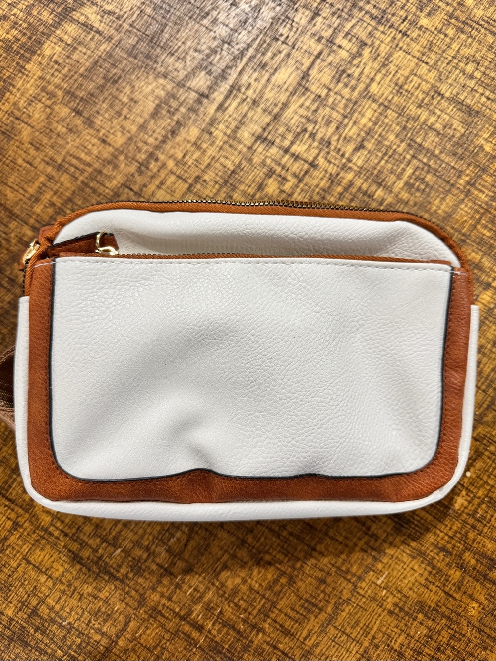 White and Tan Two-Tone Women's Crossbody Bag with Front Pocket